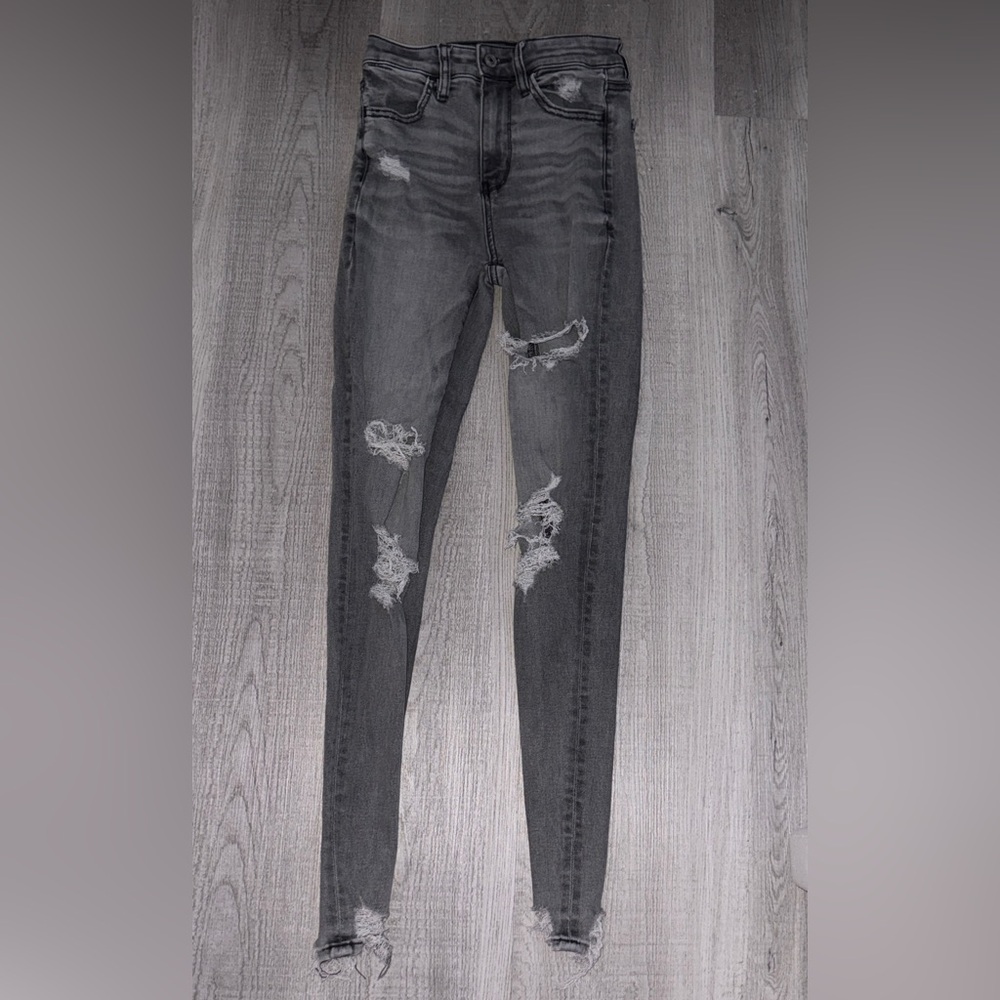 American Eagle Outfitters Next Level Stretch Gray Distressed Skinny Jeans